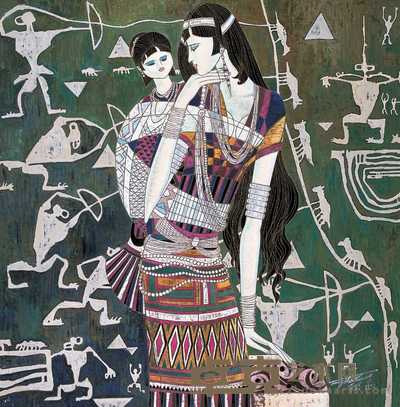 丁绍光 1992年作 母与女 镜心 106.5×104cm